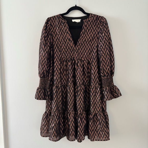 Pomander Place Metallic Ikat Kenzo Dress Mini Flutter Smocked Ruffle Tuckernuck - Picture 2 of 7